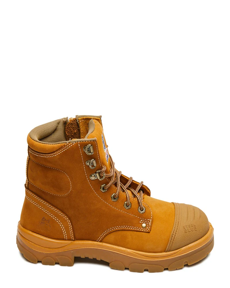 Argyle Lace Up Safety Boot with Zip and Scuff Cap - Wheat - Image 4