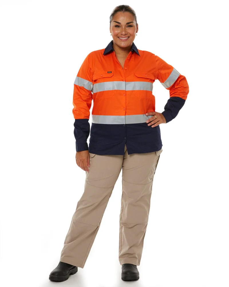 3M Taped Hi Vis Cool Lightweight LS Shirt - Orange/Navy - Image 2