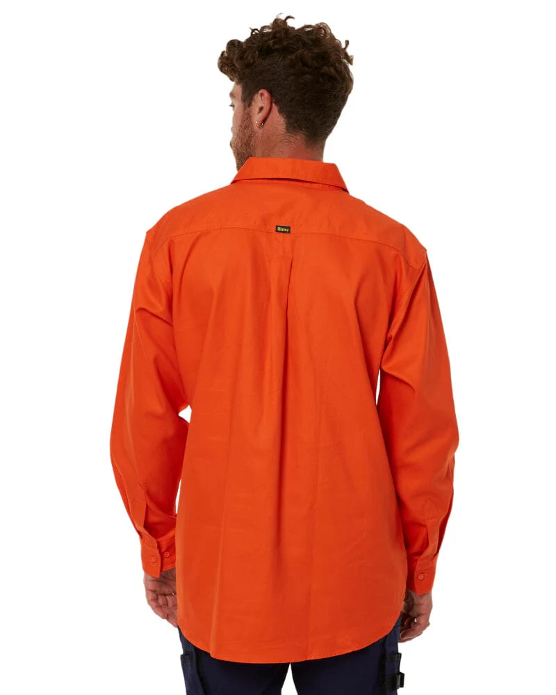 Closed Front Mens Cotton Drill LS Shirt - Orange - Image 4