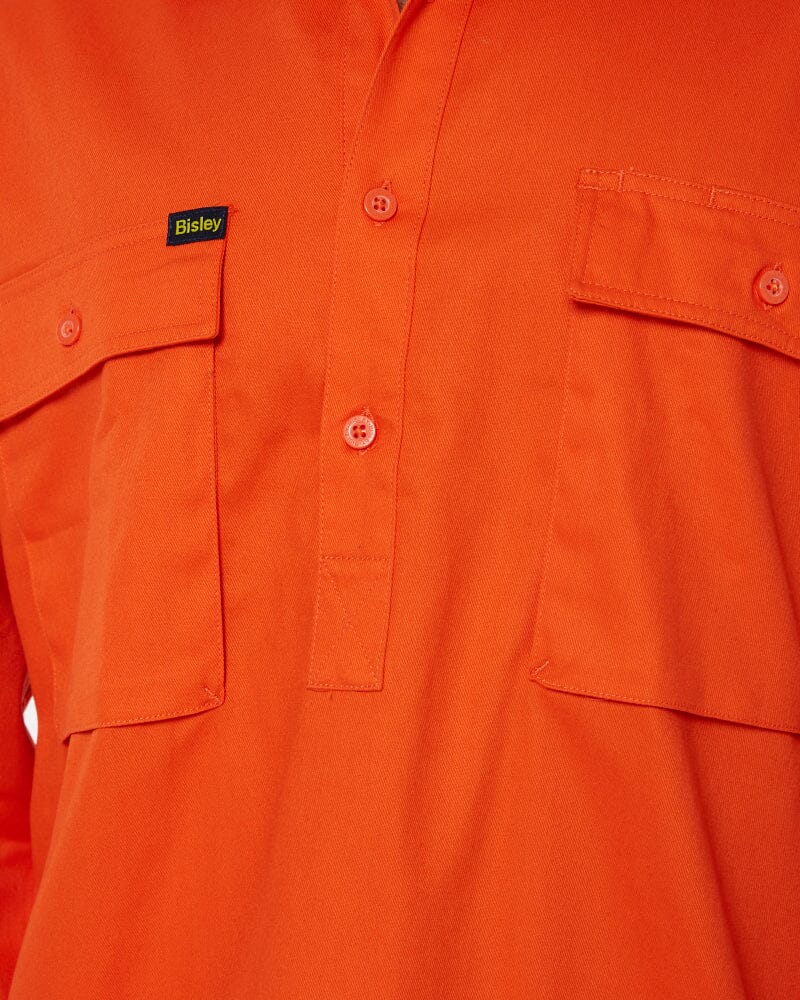 Closed Front Mens Cotton Drill LS Shirt - Orange - Image 6