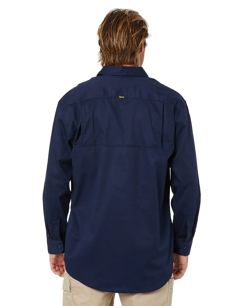 Closed Front Mens Lightweight LS Drill Shirt - Navy - Image 4