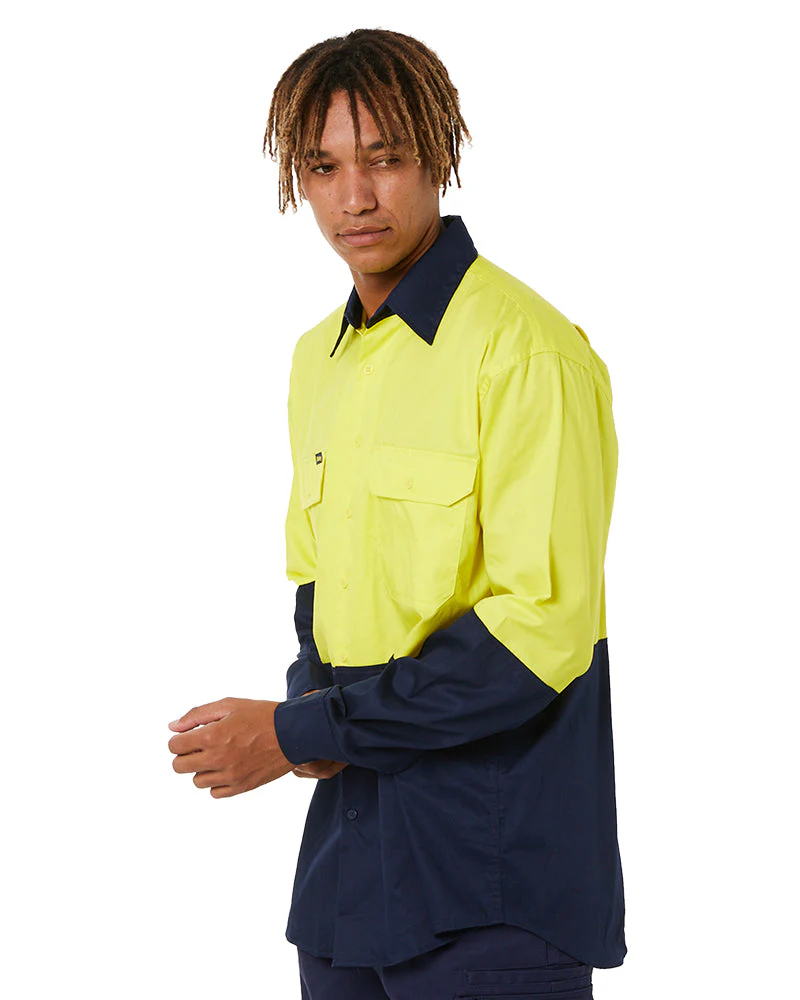 Cool Lightweight Drill Shirt LS - Yellow/Navy - Image 3