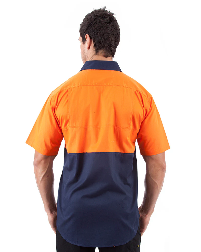 Cool Lightweight Drill Shirt SS - Orange/Navy - Image 3
