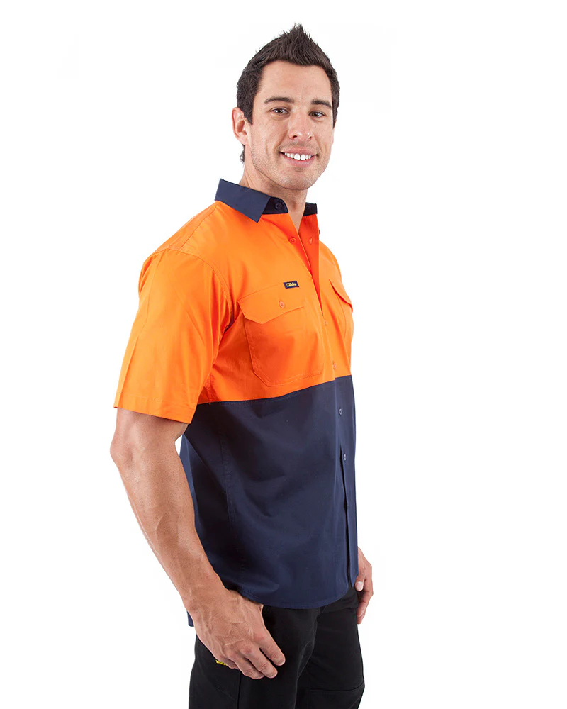 Cool Lightweight Drill Shirt SS - Orange/Navy - Image 4