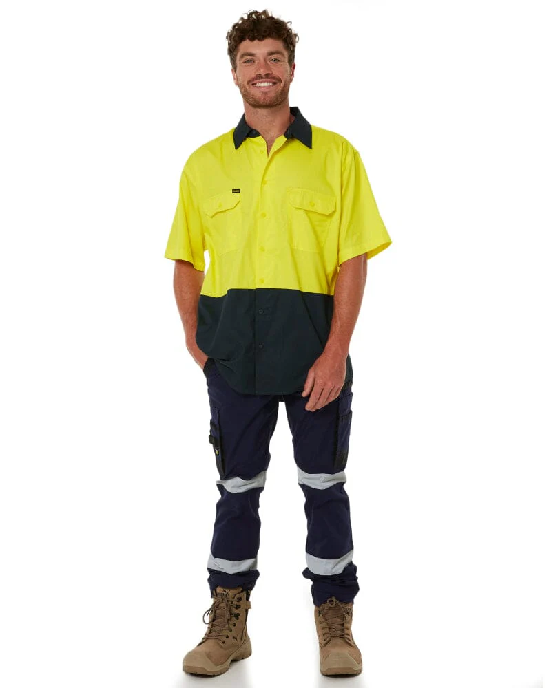 Cool Lightweight Drill Shirt SS - Yellow/Bottle - Image 2