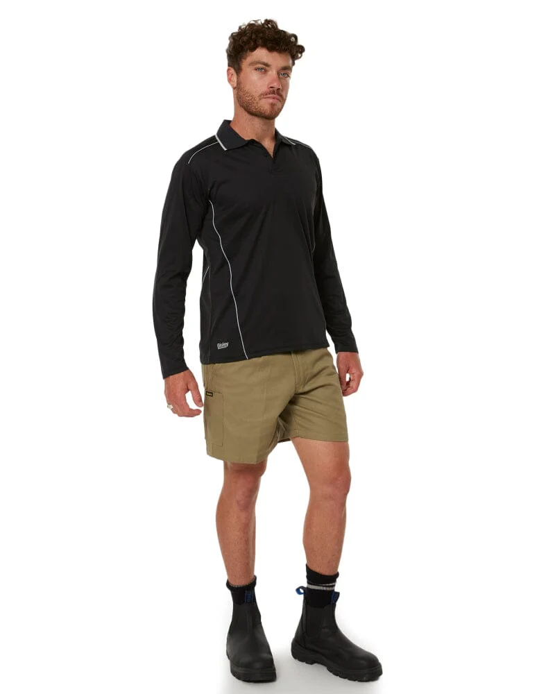 Cool Mesh LS Polo Shirt With Reflective Piping - Black - Image 2