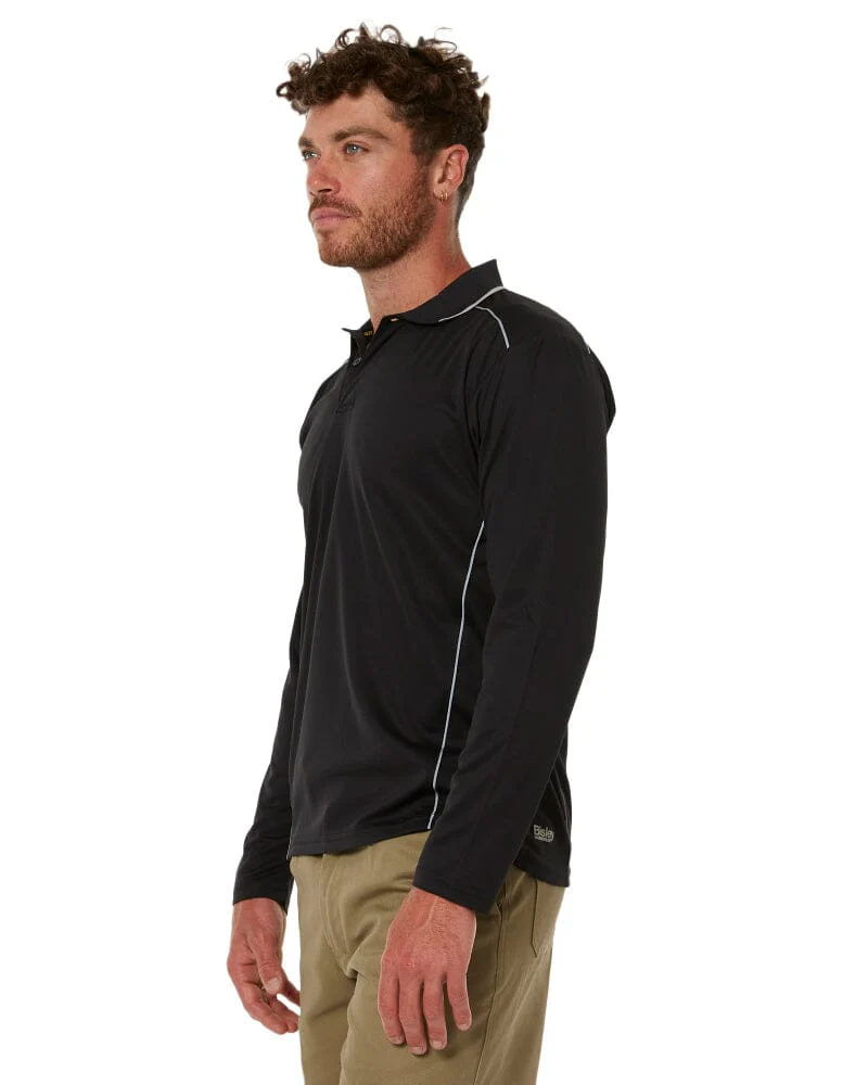 Cool Mesh LS Polo Shirt With Reflective Piping - Black - Image 3