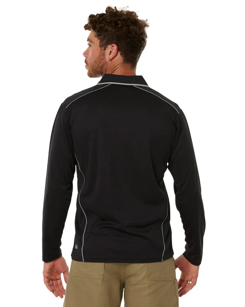 Cool Mesh LS Polo Shirt With Reflective Piping - Black - Image 4