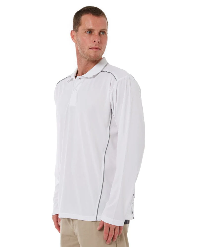 Cool Mesh LS Polo Shirt With Reflective Piping - White - Image 3