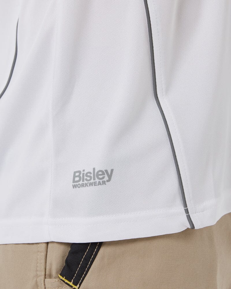 Cool Mesh LS Polo Shirt With Reflective Piping - White - Image 5