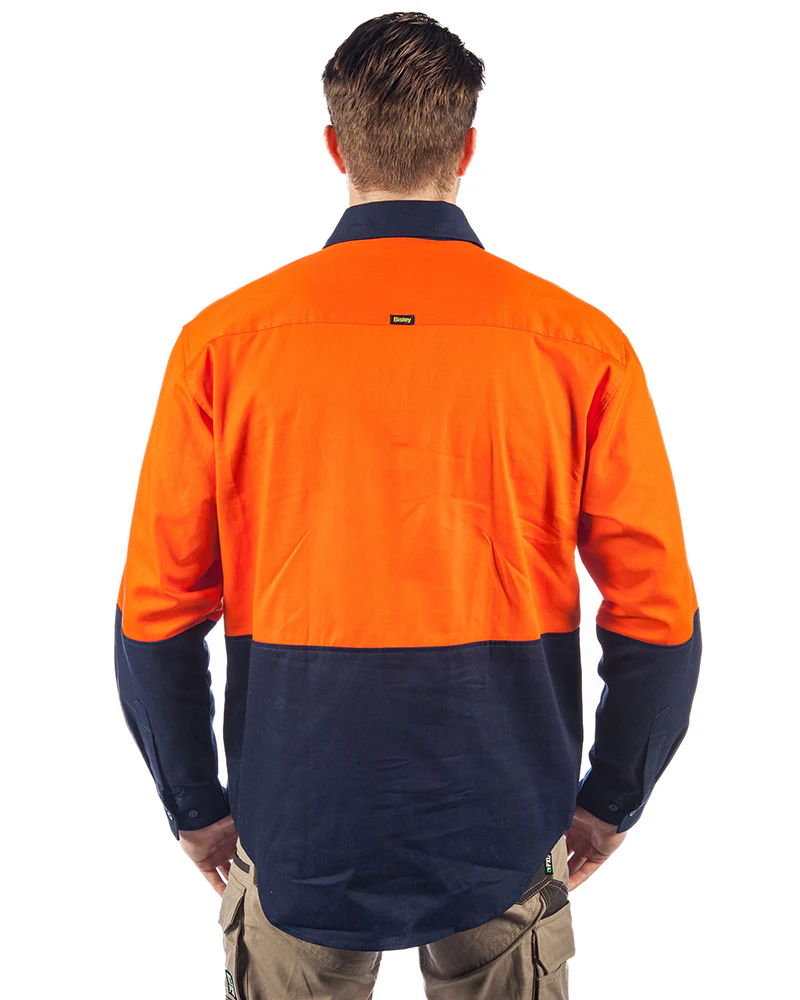 Hi Vis Closed Front LS Shirt - Orange/Navy - Image 3