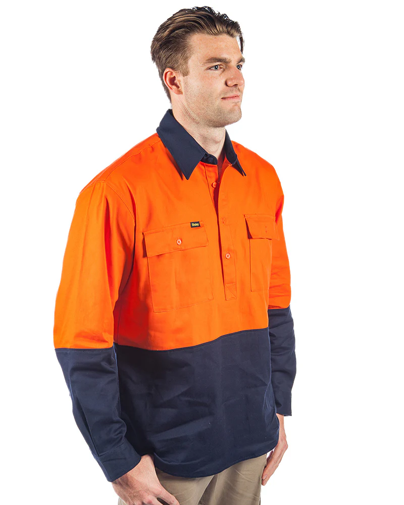 Hi Vis Closed Front LS Shirt - Orange/Navy - Image 4