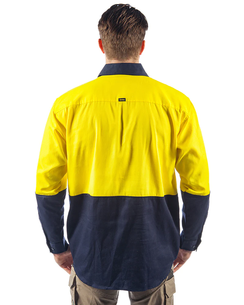 Hi Vis Closed Front LS Shirt - Yellow/Navy - Image 3