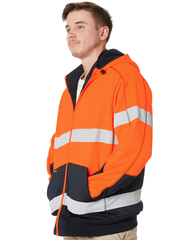 Hi Vis Fleece Hoodie With Sherpa Lining - Orange/Navy - Image 3