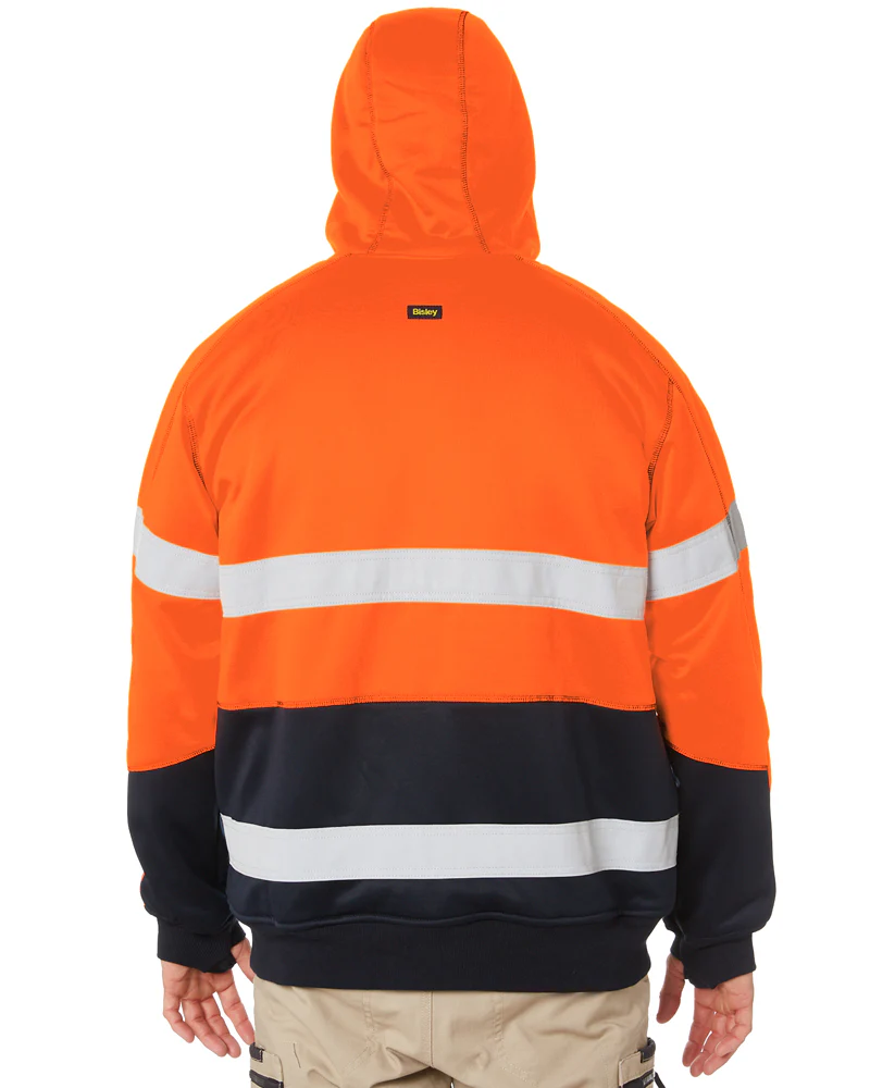 Hi Vis Fleece Hoodie With Sherpa Lining - Orange/Navy - Image 4