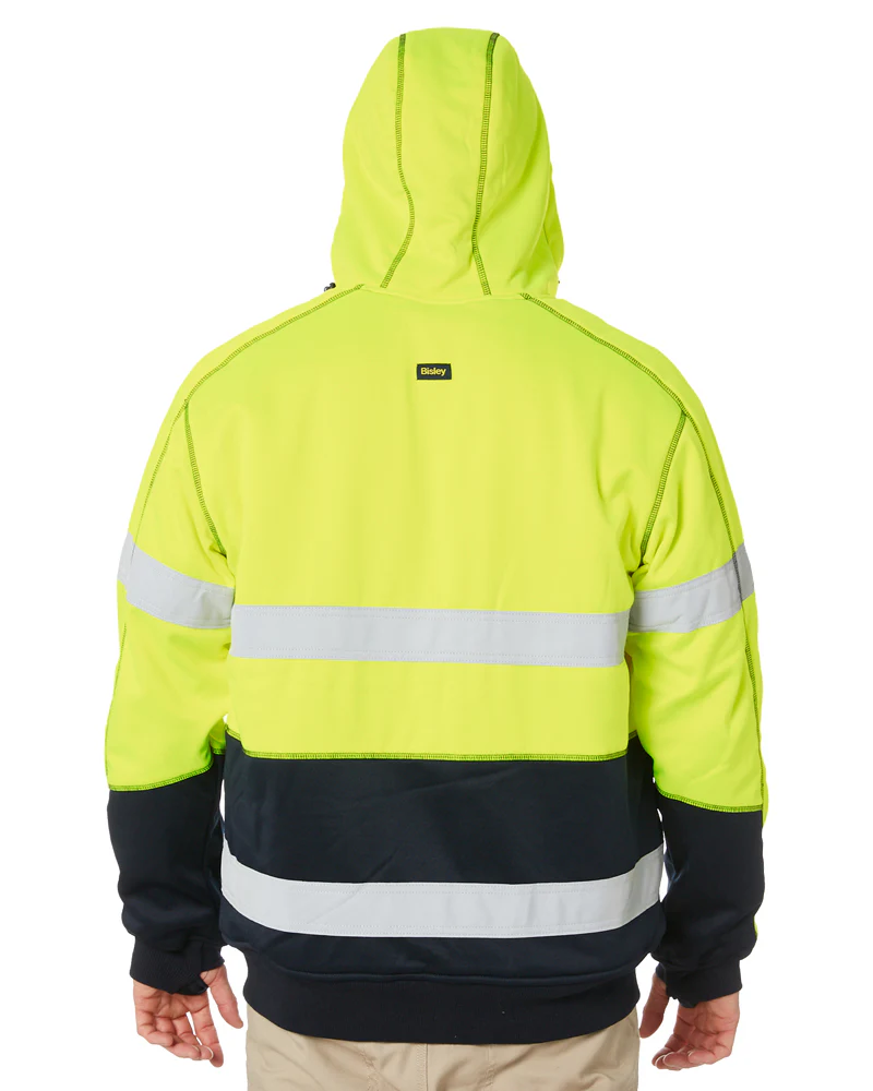 Hi Vis Fleece Hoodie With Sherpa Lining - Yellow/Navy - Image 4