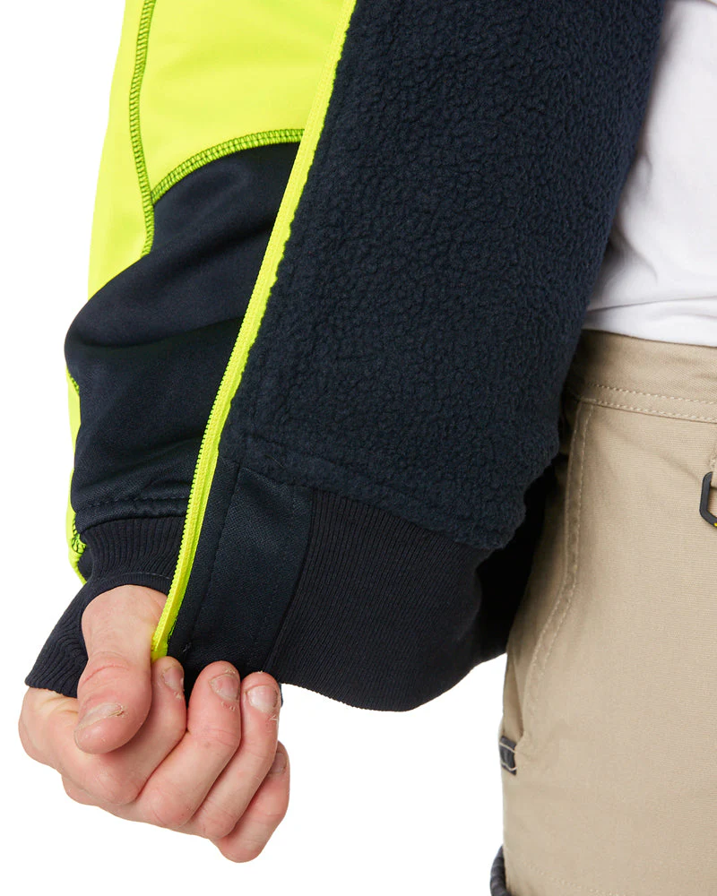 Hi Vis Fleece Hoodie With Sherpa Lining - Yellow/Navy - Image 5