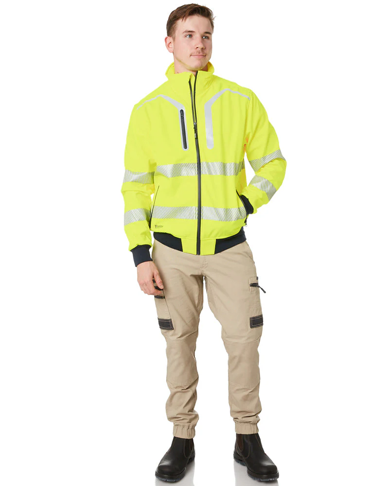 Taped Hi Vis Soft Shell Bomber Jacket - Yellow - Image 2