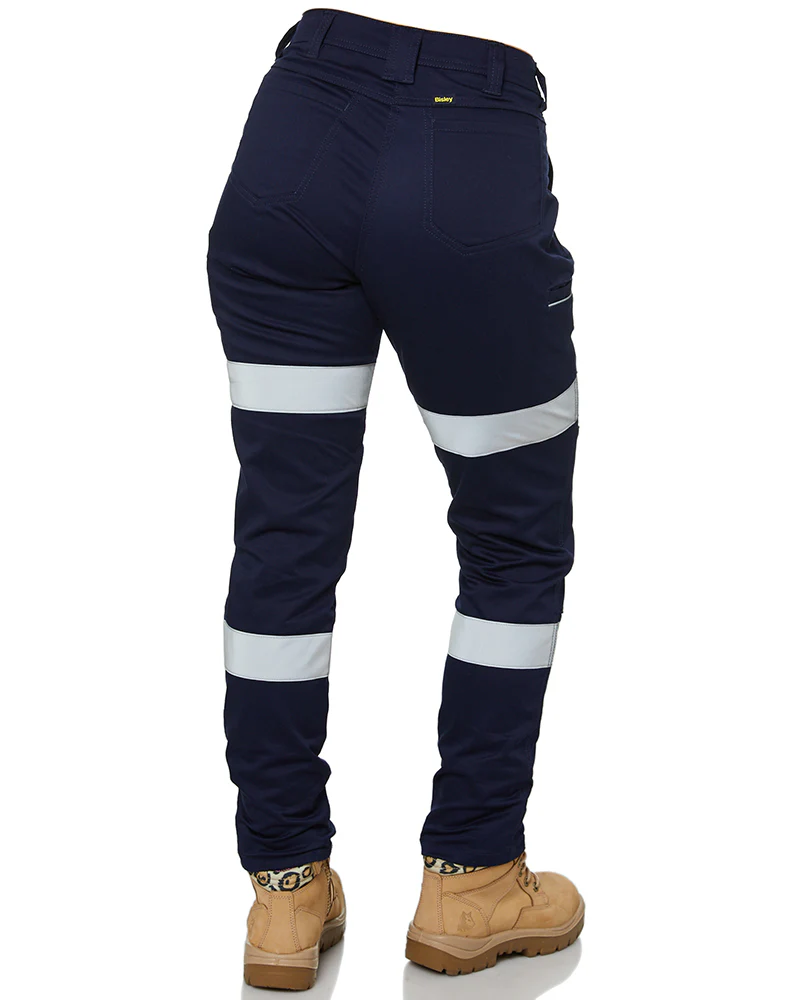 Women's Taped Mid Rise Stretch Cotton Pants - Navy - Image 5
