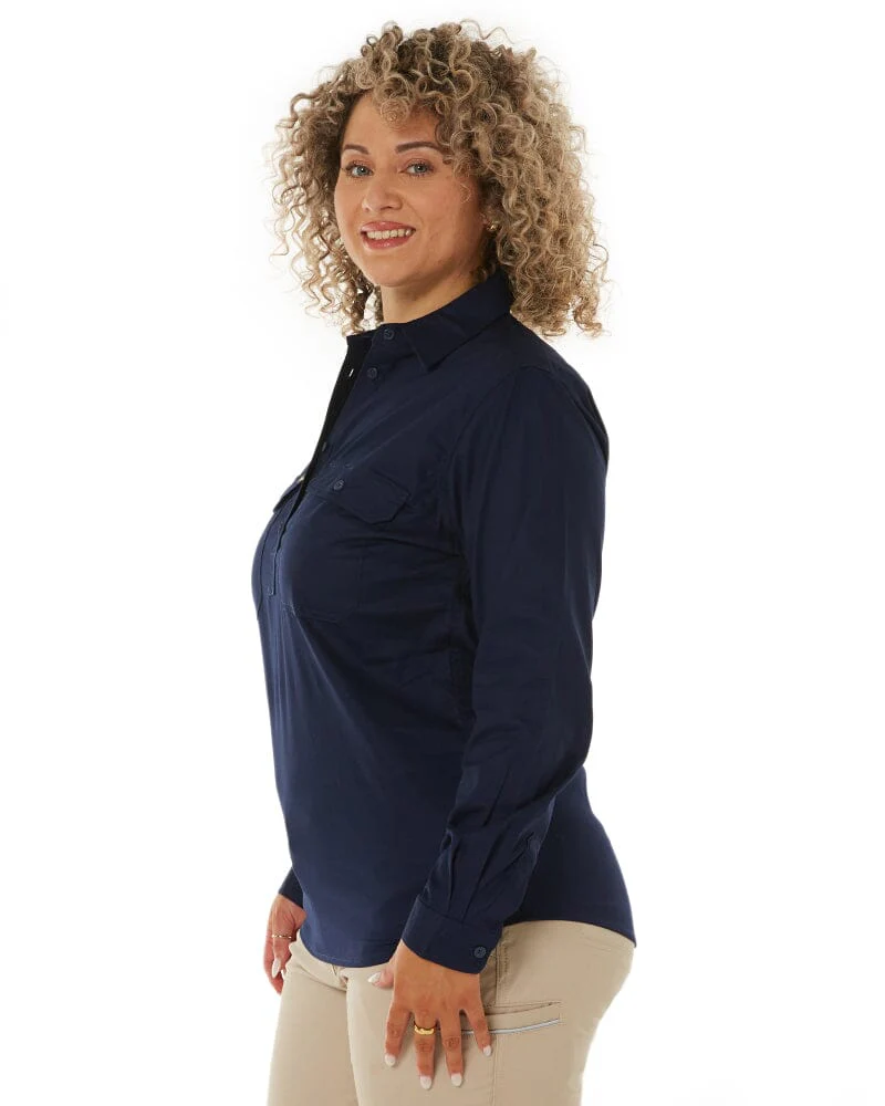 Womens Closed Front Lightweight LS Drill Shirt - Navy - Image 3