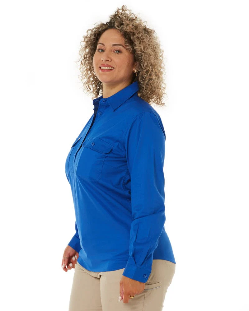 Womens Closed Front Lightweight LS Drill Shirt - Royal - Image 3