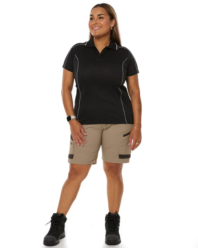 Womens Cool Mesh Polo Shirt With Reflective Piping - Black - Image 2