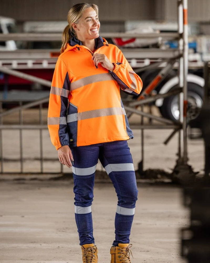 Womens Flex and Move Hi Vis Taped Liquid Repellent Fleece Hoodie - Orange/Navy - Image 11