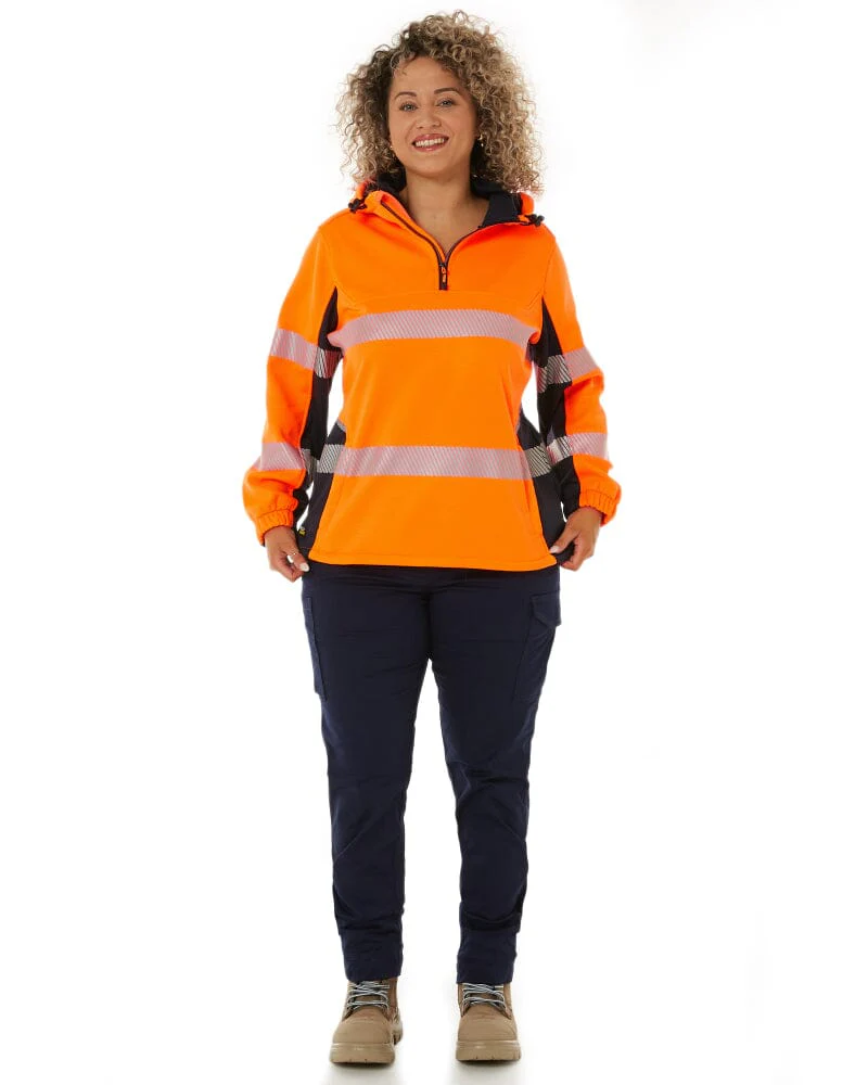 Womens Flex and Move Hi Vis Taped Liquid Repellent Fleece Hoodie - Orange/Navy - Image 2