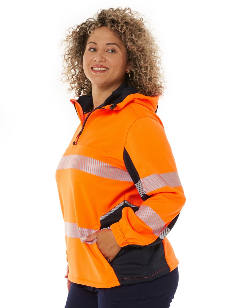 Womens Flex and Move Hi Vis Taped Liquid Repellent Fleece Hoodie - Orange/Navy - Image 3