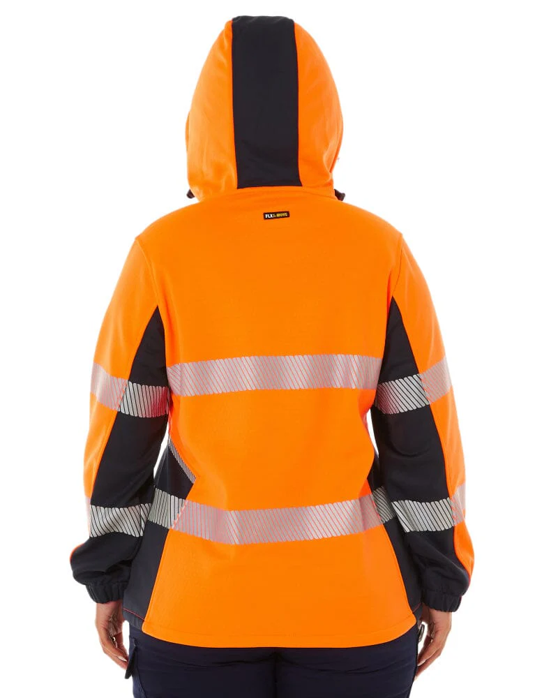 Womens Flex and Move Hi Vis Taped Liquid Repellent Fleece Hoodie - Orange/Navy - Image 5