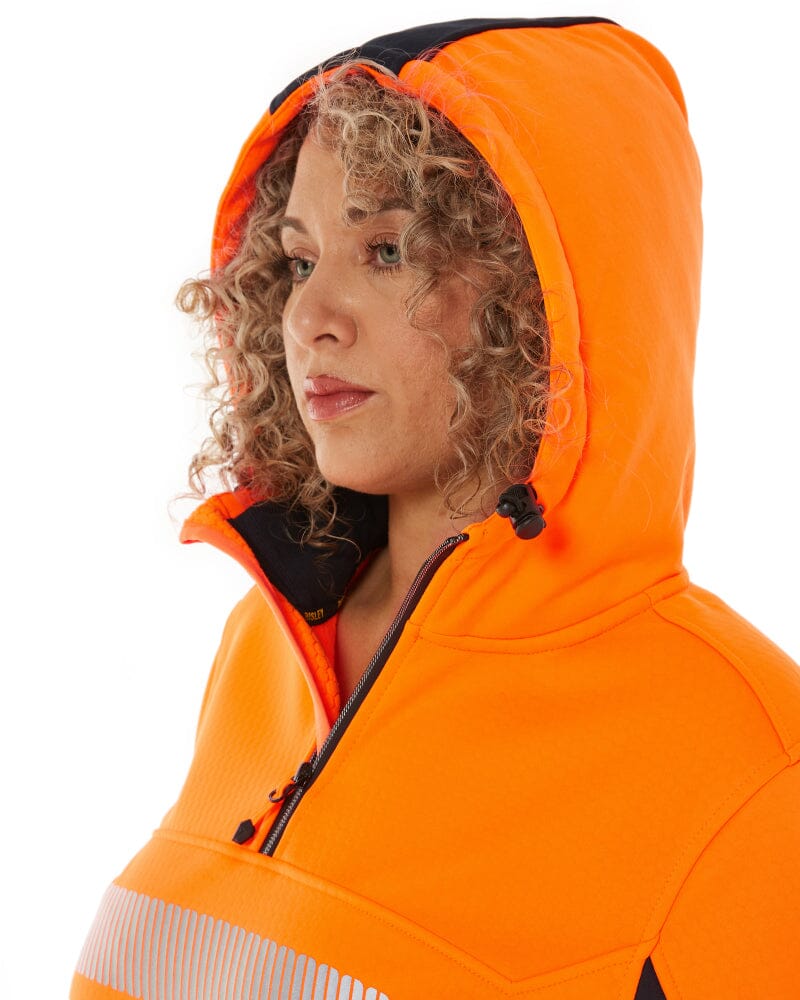Womens Flex and Move Hi Vis Taped Liquid Repellent Fleece Hoodie - Orange/Navy - Image 8