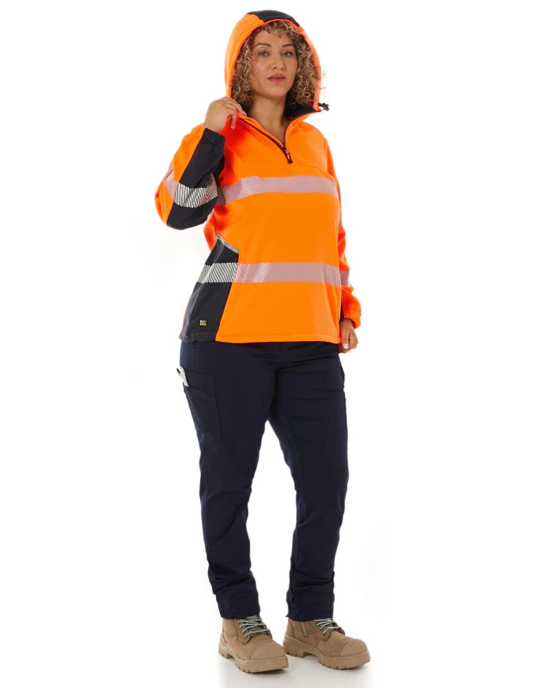 Womens Flex and Move Hi Vis Taped Liquid Repellent Fleece Hoodie - Orange/Navy - Image 9