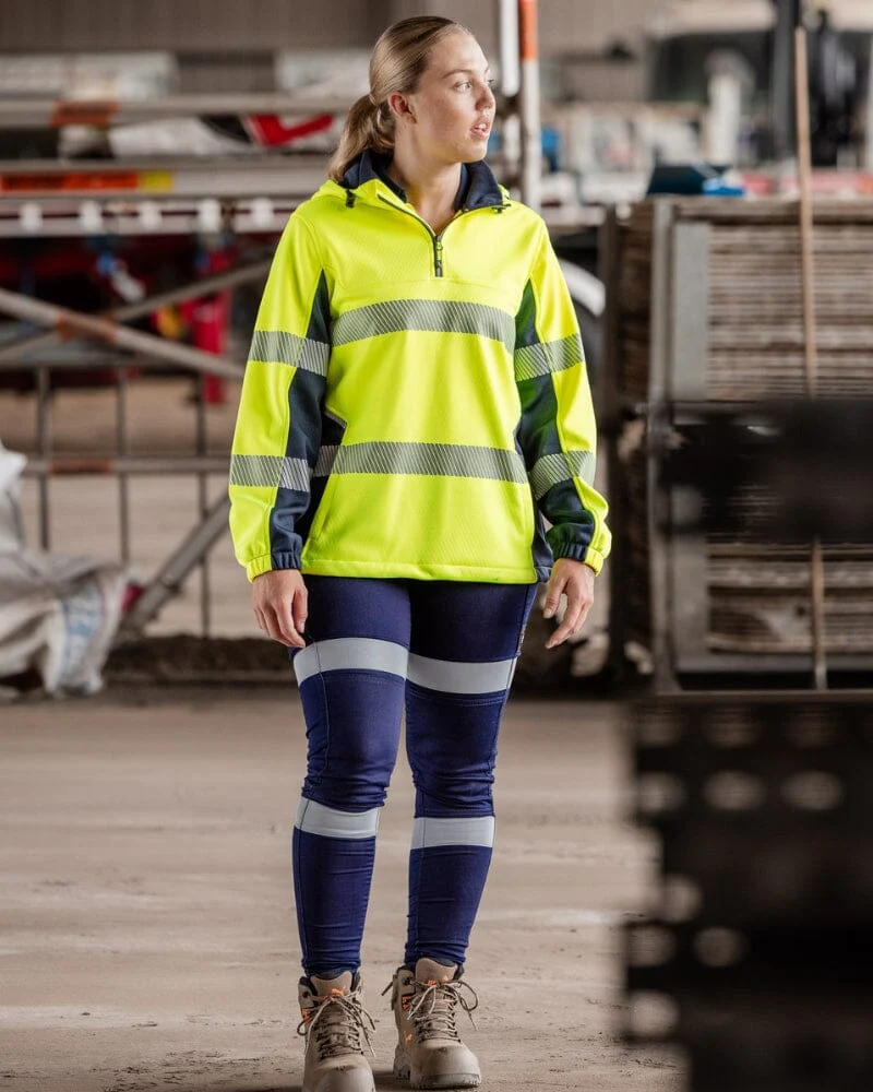 Womens Flex and Move Hi Vis Taped Liquid Repellent Fleece Hoodie - Yellow/Navy - Image 10