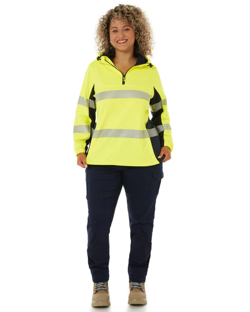 Womens Flex and Move Hi Vis Taped Liquid Repellent Fleece Hoodie - Yellow/Navy - Image 2