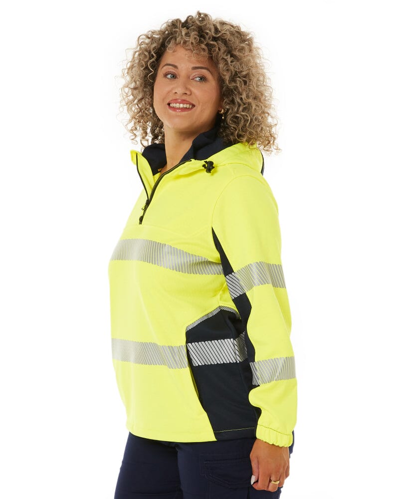 Womens Flex and Move Hi Vis Taped Liquid Repellent Fleece Hoodie - Yellow/Navy - Image 3