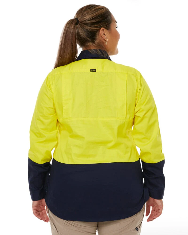Womens Hi Vis Cool Lightweight LS Drill Shirt - Yellow/Navy - Image 4