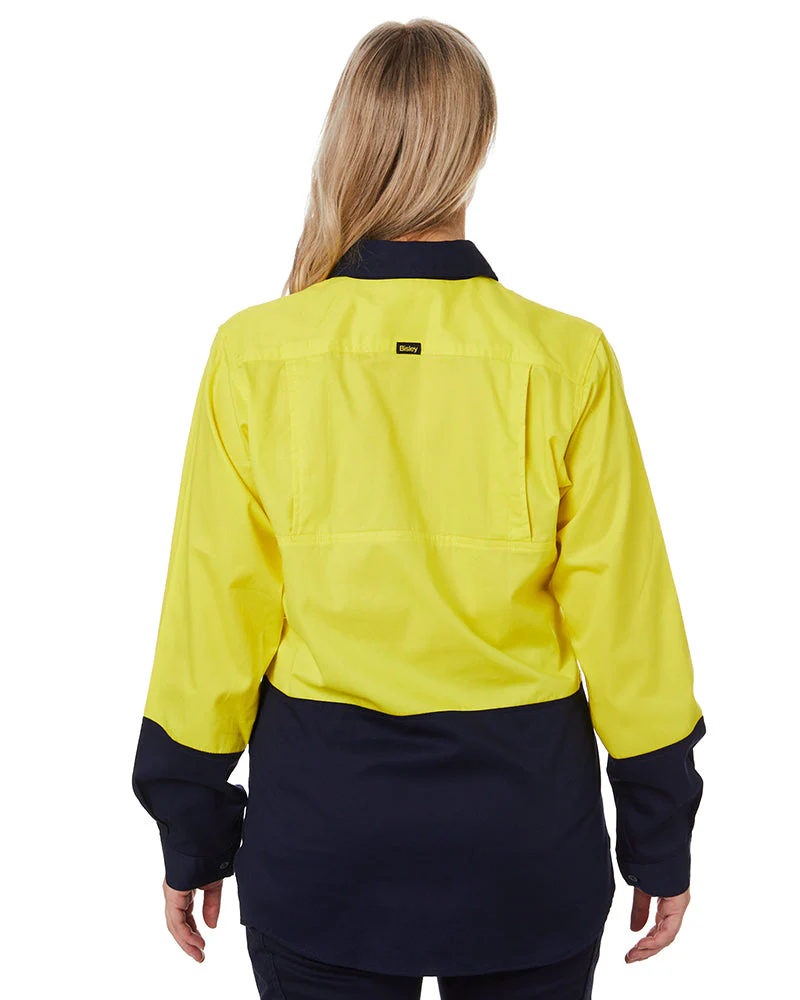 Womens Hi Vis Cool Lightweight LS Drill Shirt - Yellow/Navy - Image 9