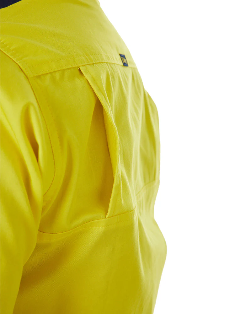 Womens Hi Vis Cool Lightweight SS Drill Shirt - Yellow/Navy - Image 5