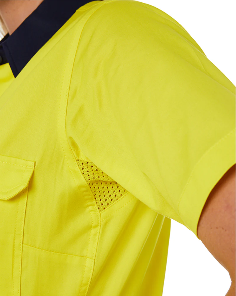Womens Hi Vis Cool Lightweight SS Drill Shirt - Yellow/Navy - Image 6