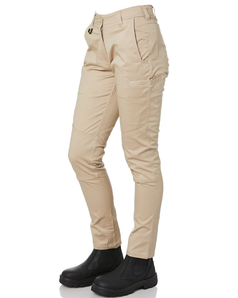 Womens Mid Rise Stretch Cotton Pants - Stone - Image 3