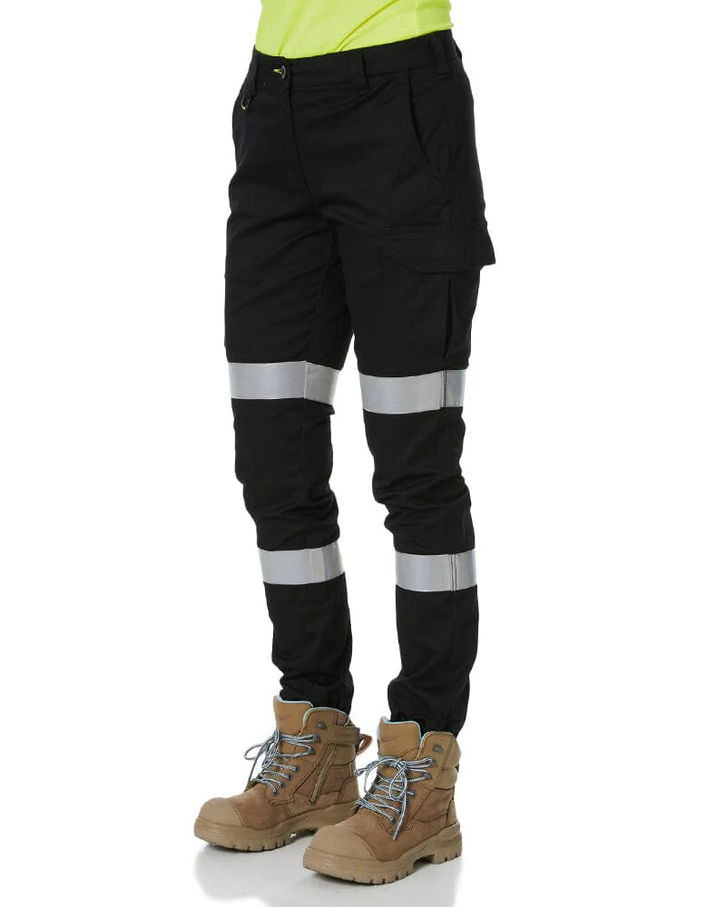 Women's Taped Cotton Cargo Cuffed Pants - Black - Image 3