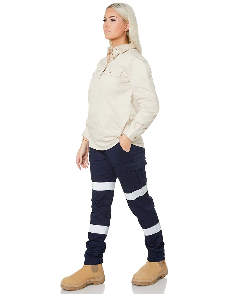 Women's Taped Cotton Cargo Cuffed Pants - Navy - Image 2