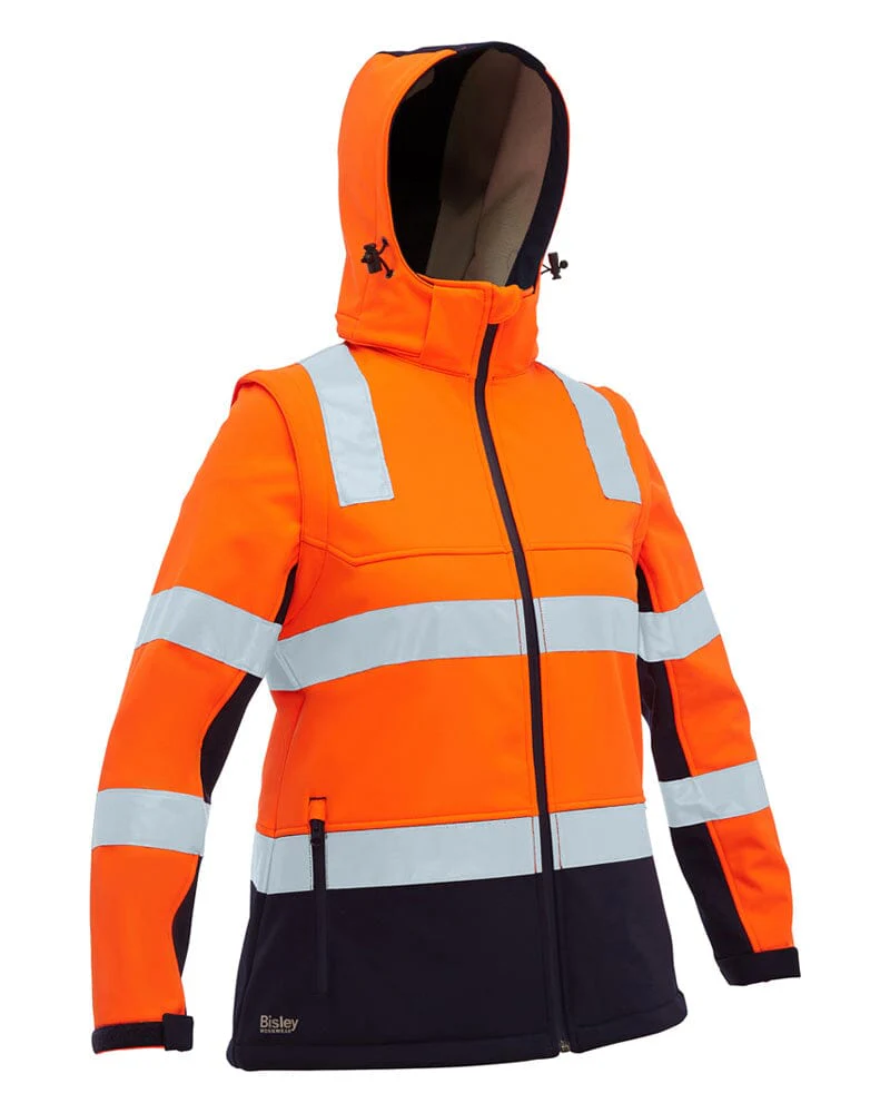 Womens Taped Hi Vis 3 In 1 Soft Shell Jacket - Orange/Navy - Image 3