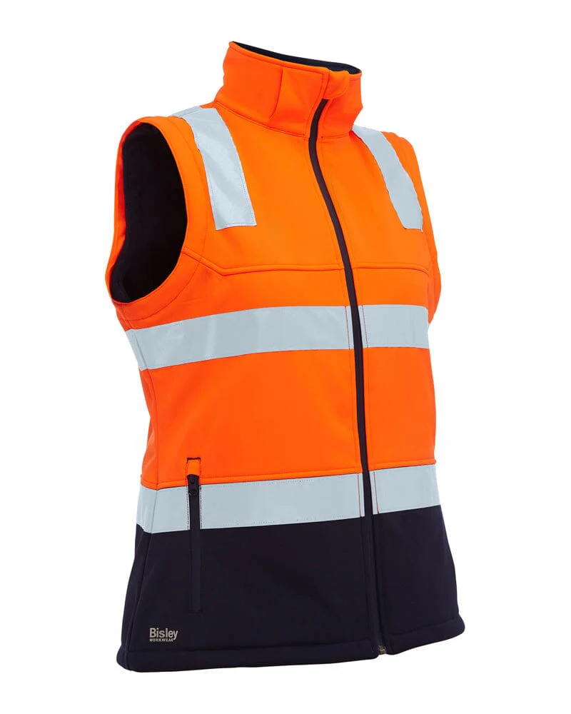 Womens Taped Hi Vis 3 In 1 Soft Shell Jacket - Orange/Navy - Image 4