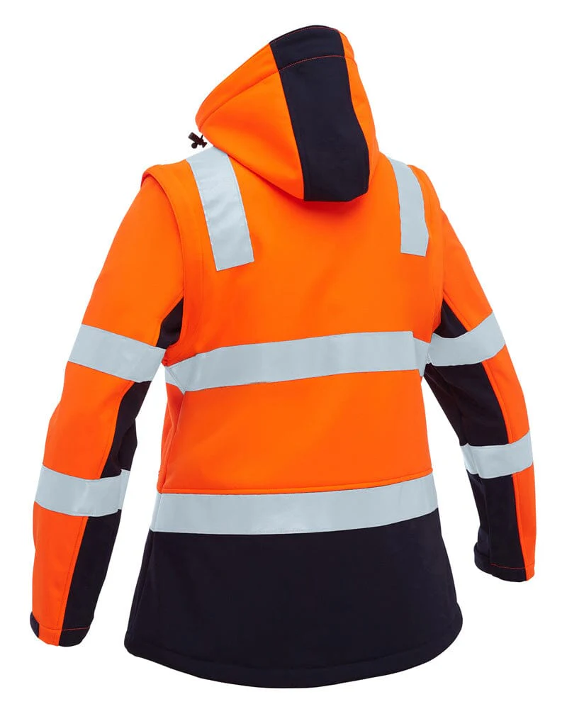 Womens Taped Hi Vis 3 In 1 Soft Shell Jacket - Orange/Navy - Image 5