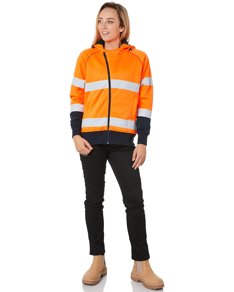 Womens Taped Hi Vis Fleece Hoodie - Orange - Image 2