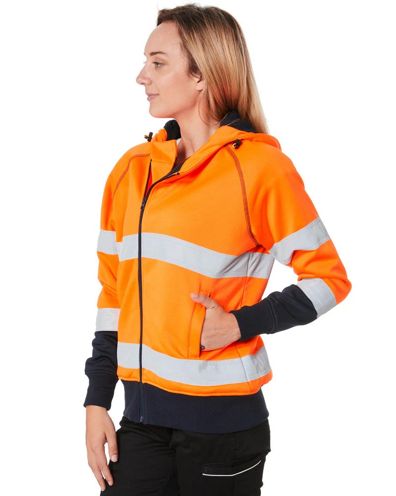 Womens Taped Hi Vis Fleece Hoodie - Orange - Image 3