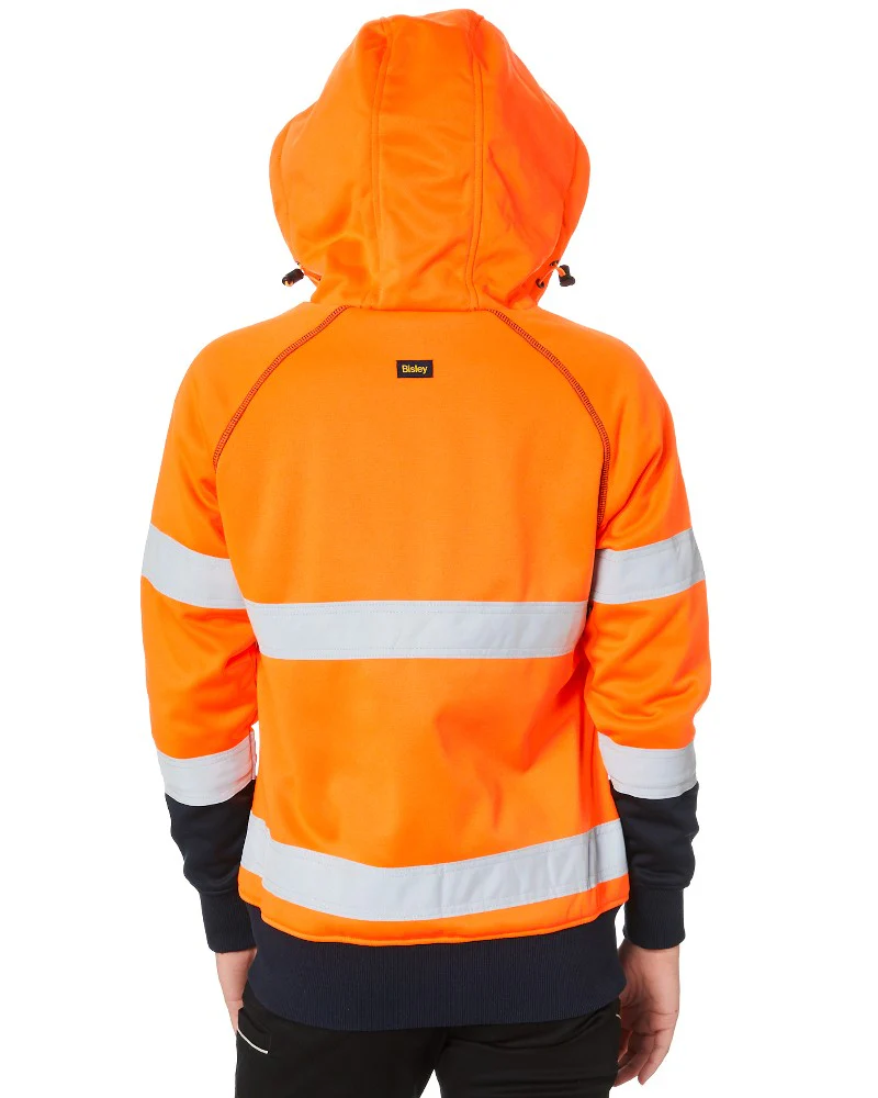 Womens Taped Hi Vis Fleece Hoodie - Orange - Image 4