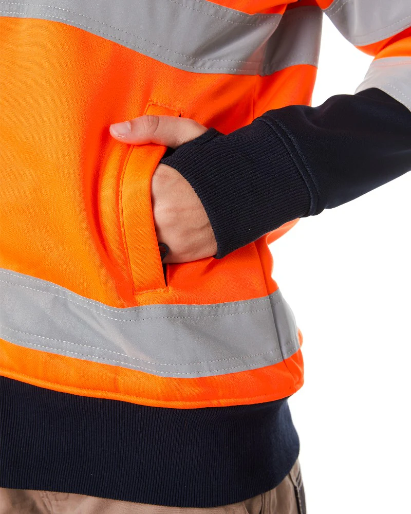Womens Taped Hi Vis Fleece Hoodie - Orange - Image 5
