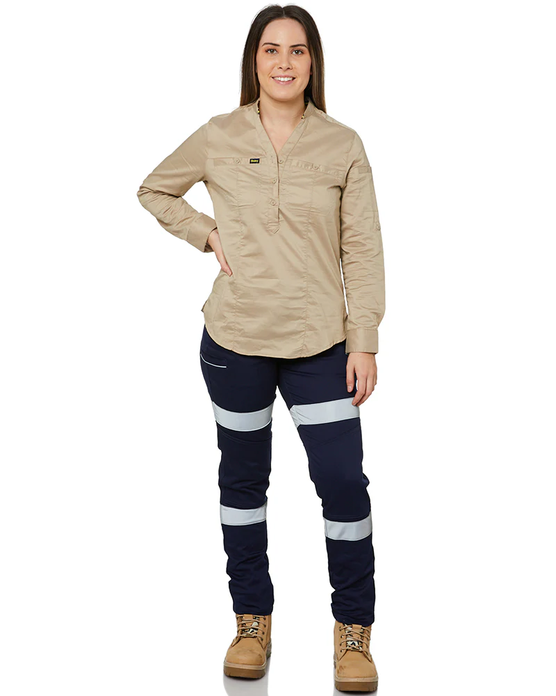 Women's Taped Mid Rise Stretch Cotton Pants - Navy - Image 2